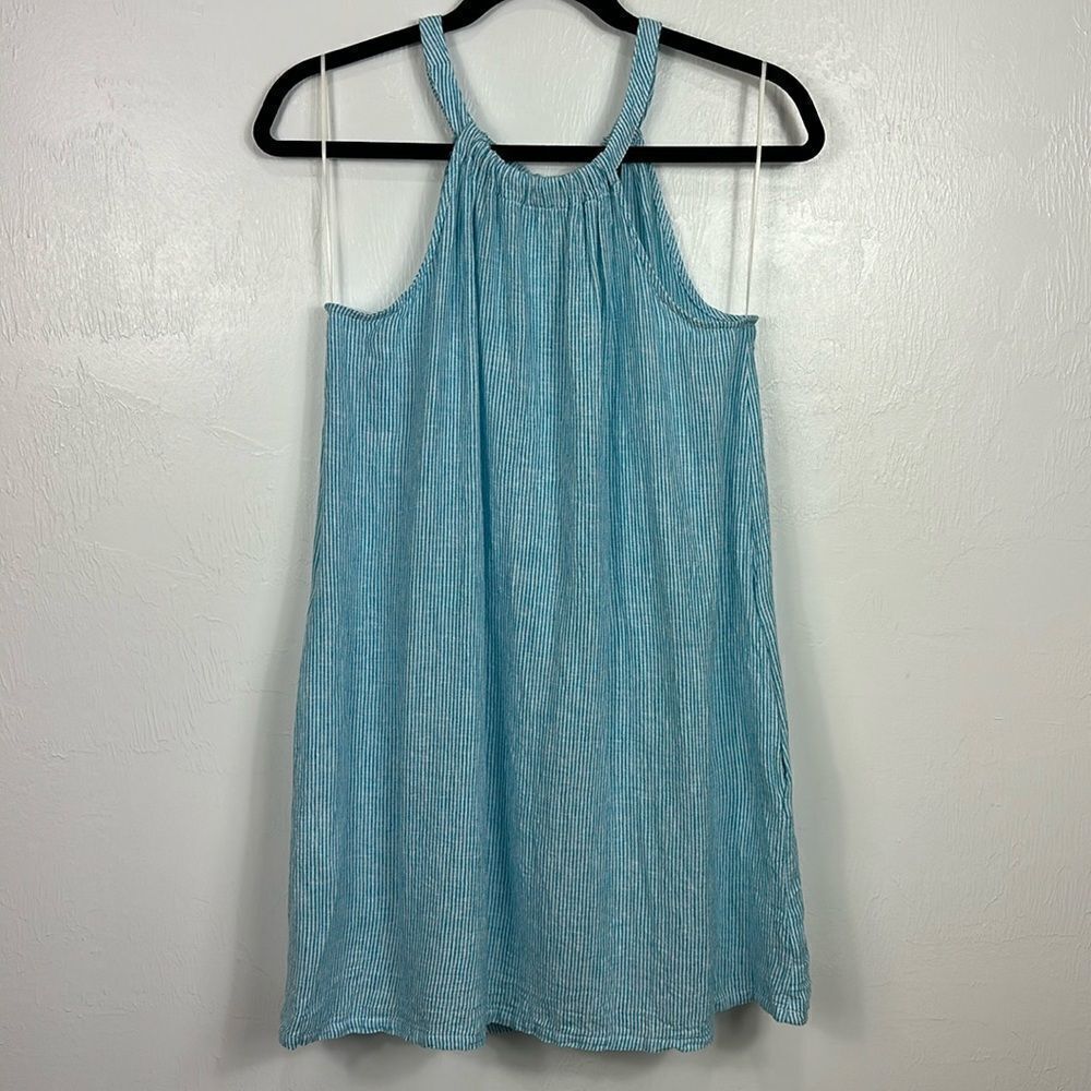 Tahari Linen Blend Striped Halter Neck Pull On Tunic Top Size M
